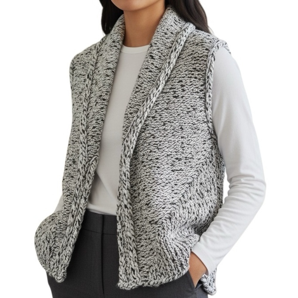 LOFT Mohair Wool Blend Thick Cable Knit Cardigan Sweater Vest